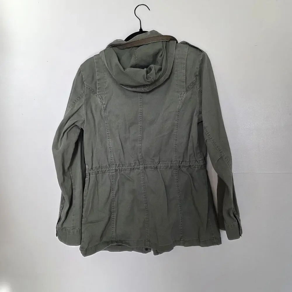 Escalier Army Green Military Utility Jacket Women S Pockets Gorpcore Boho Hooded